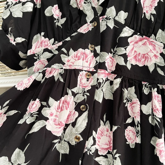 FREE PEOPLE Love of My Life Midi dress black with pink green flower print NWT - Picture 8 of 13